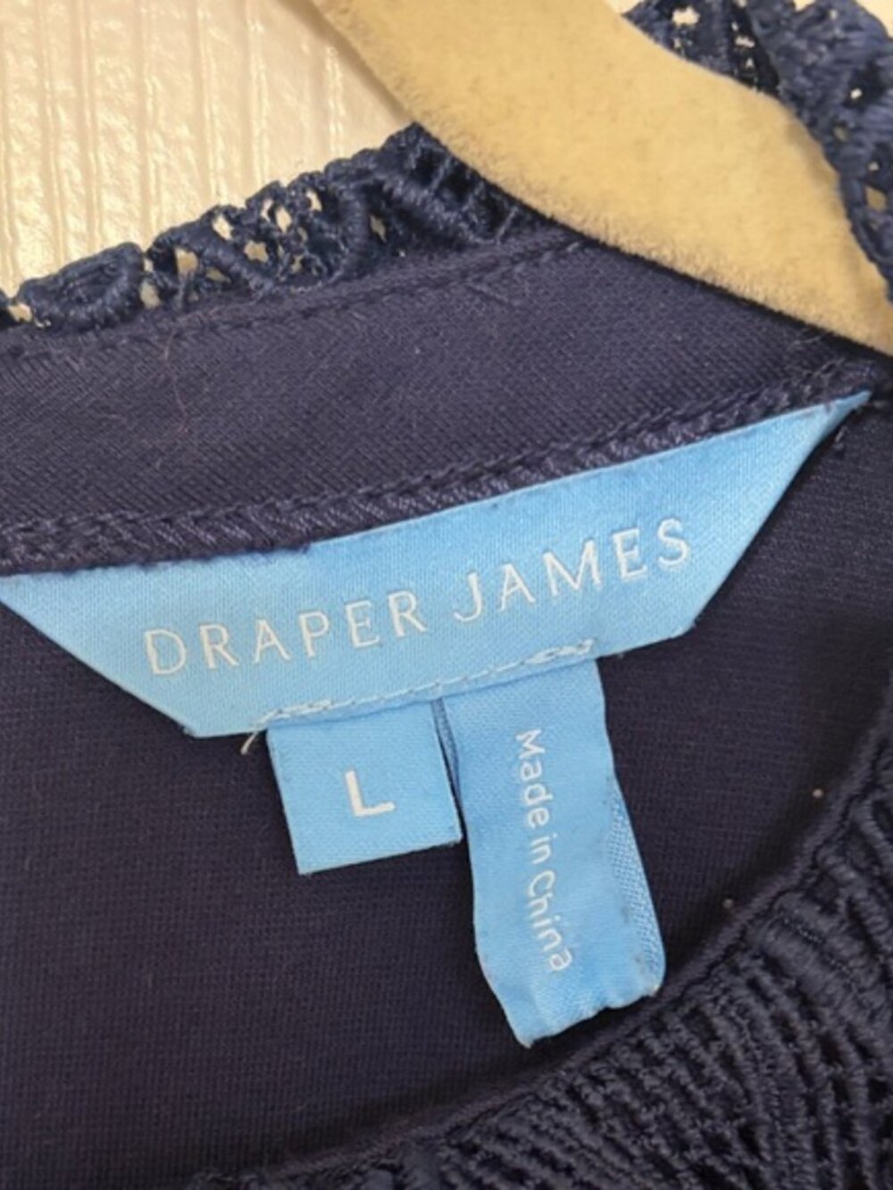 Draper James Navy Blue Lace Peter Pan Collar Ponte Knit Persley Dress Size Large - Picture 3 of 6